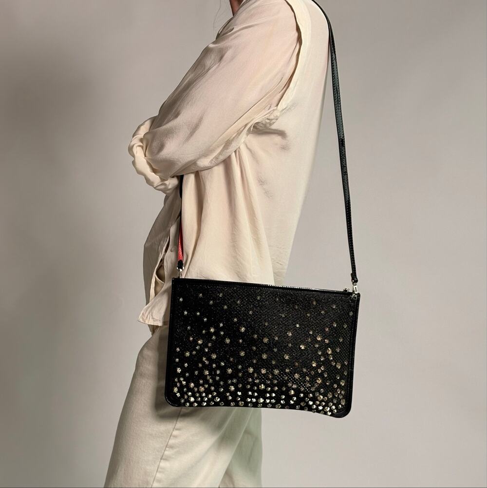 Christian Louboutin Spikes PVC Clutch - Black, Gold Studs, Crossbody